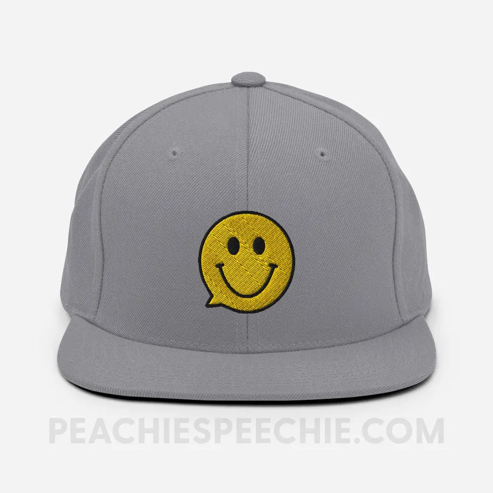Smiley Face Speech Bubble Wool Blend Ball Cap - Silver - peachiespeechie.com