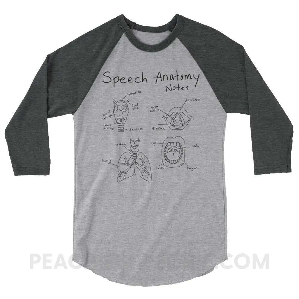 Speech Anatomy Notes Baseball Tee - Heather Grey/Heather Charcoal / XS - T-Shirts & Tops peachiespeechie.com