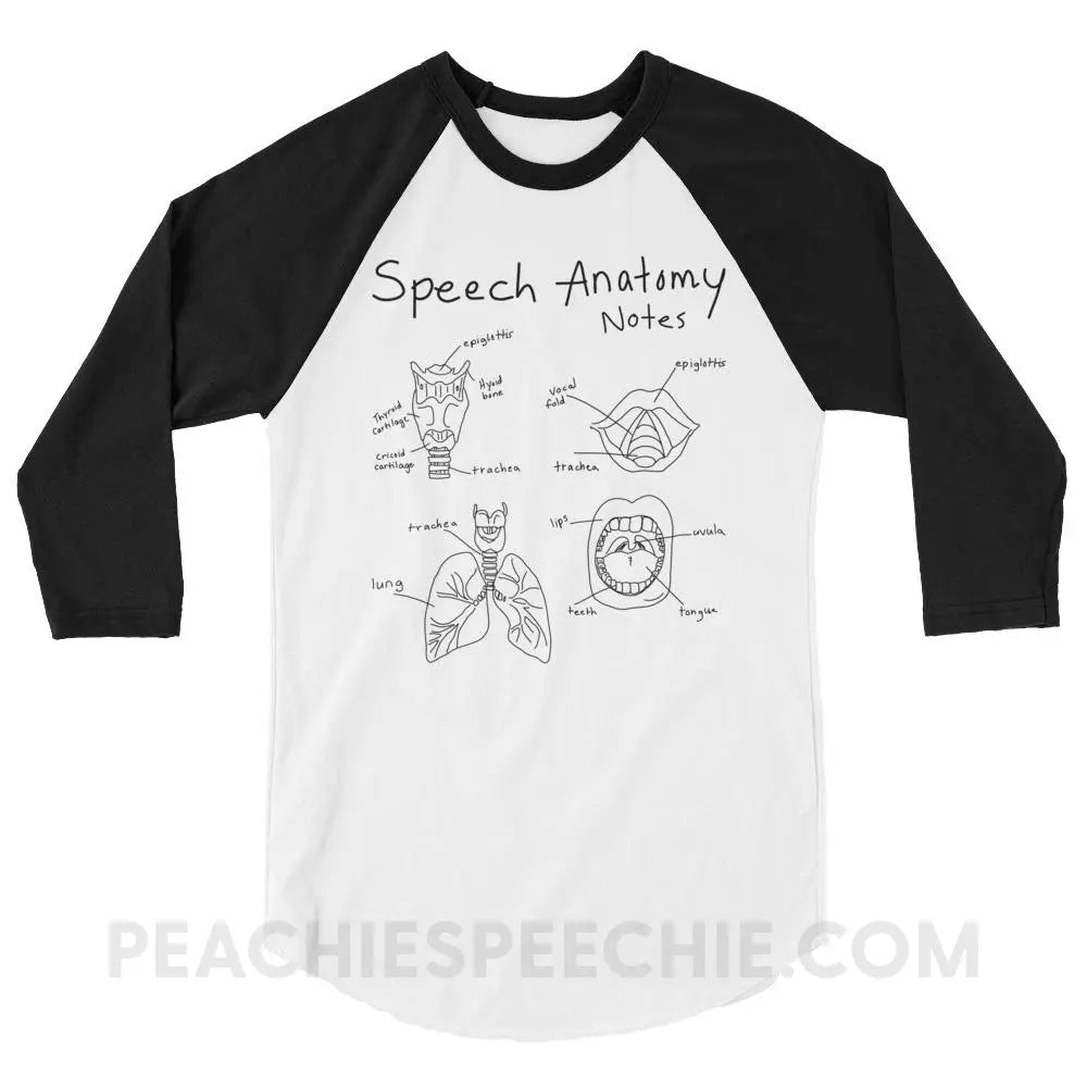 Speech Anatomy Notes Baseball Tee - White/Black / XS - T-Shirts & Tops peachiespeechie.com