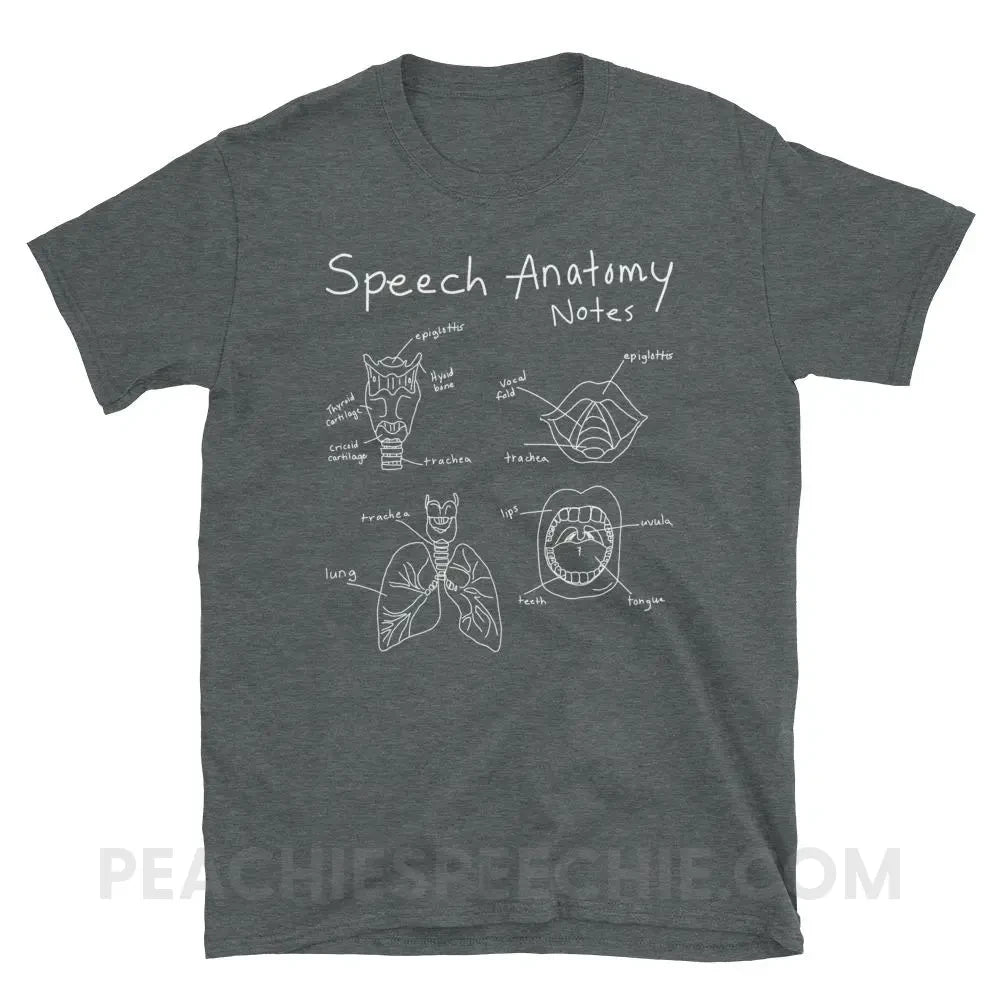 Speech Anatomy Notes Classic Tee - Dark Heather / S - T-Shirts & Tops peachiespeechie.com