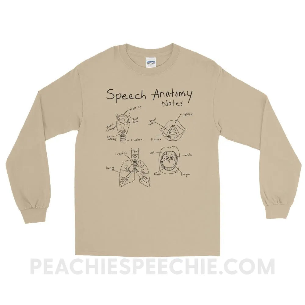 Speech Anatomy Notes Long Sleeve Tee - Sand / S T - Shirts & Tops peachiespeechie.com