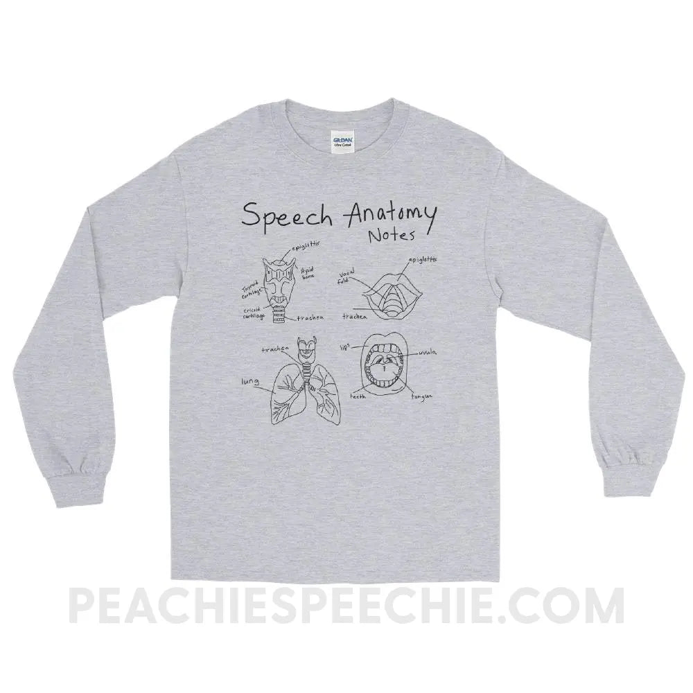 Speech Anatomy Notes Long Sleeve Tee - Sport Grey / S - T-Shirts & Tops peachiespeechie.com