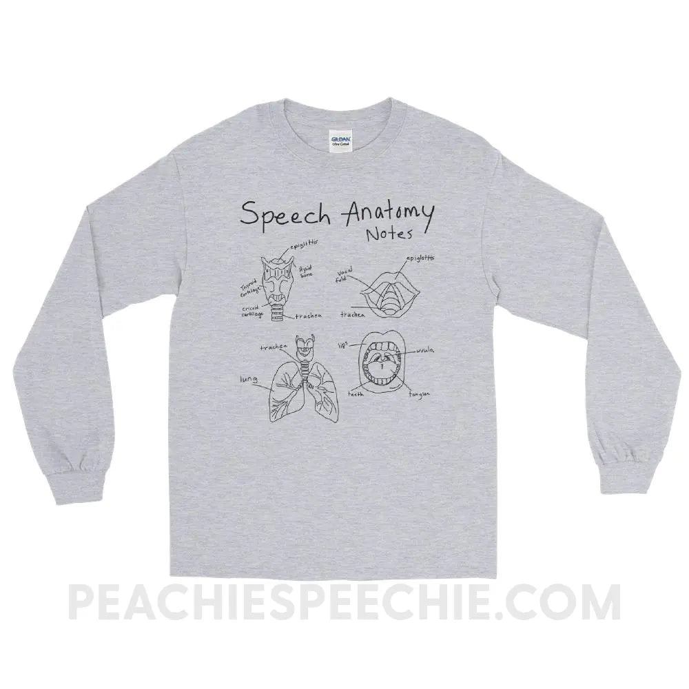 Speech Anatomy Notes Long Sleeve Tee - Sport Grey / S T - Shirts & Tops peachiespeechie.com
