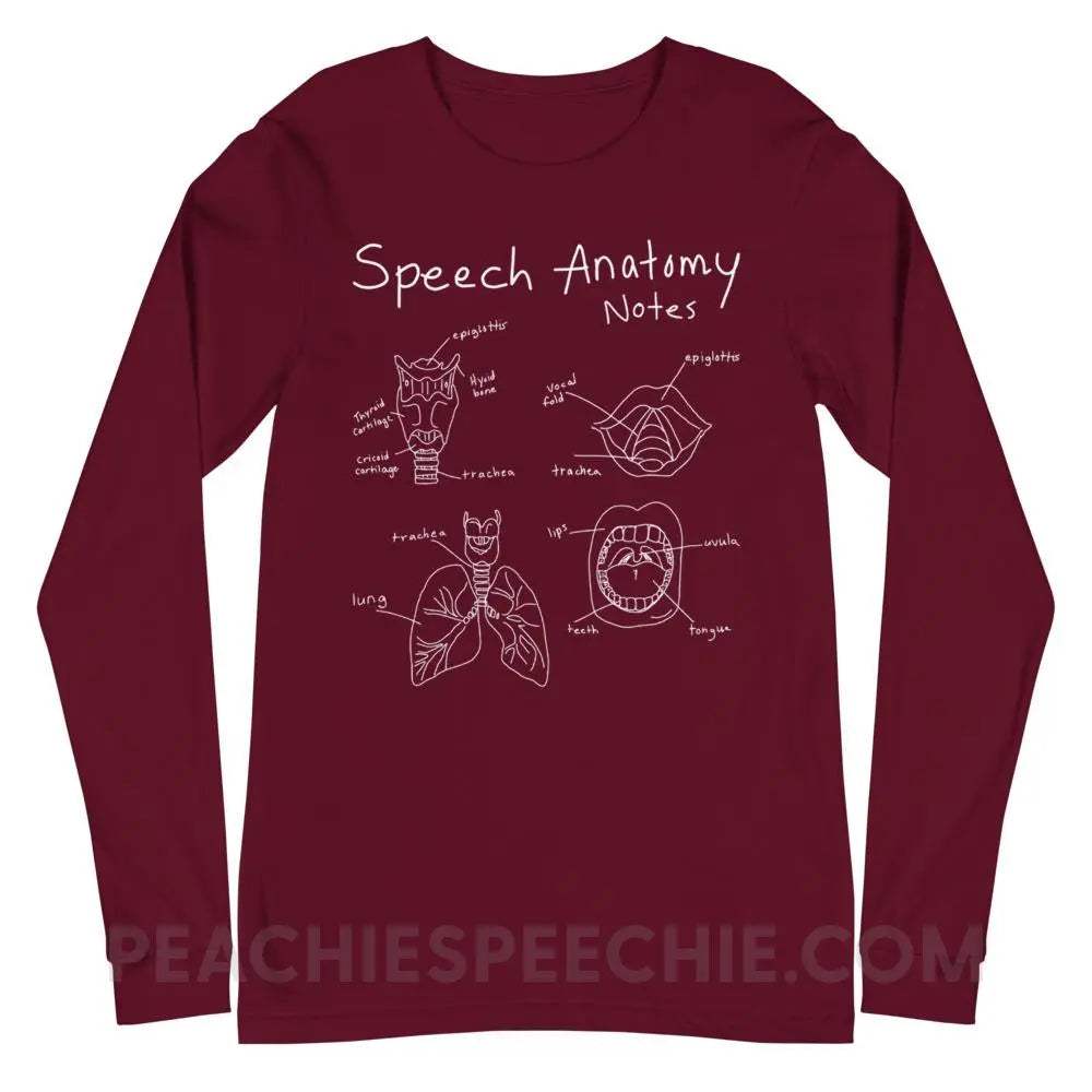 Speech Anatomy Notes Premium Long Sleeve - Maroon / XS - Shirts & Tops peachiespeechie.com