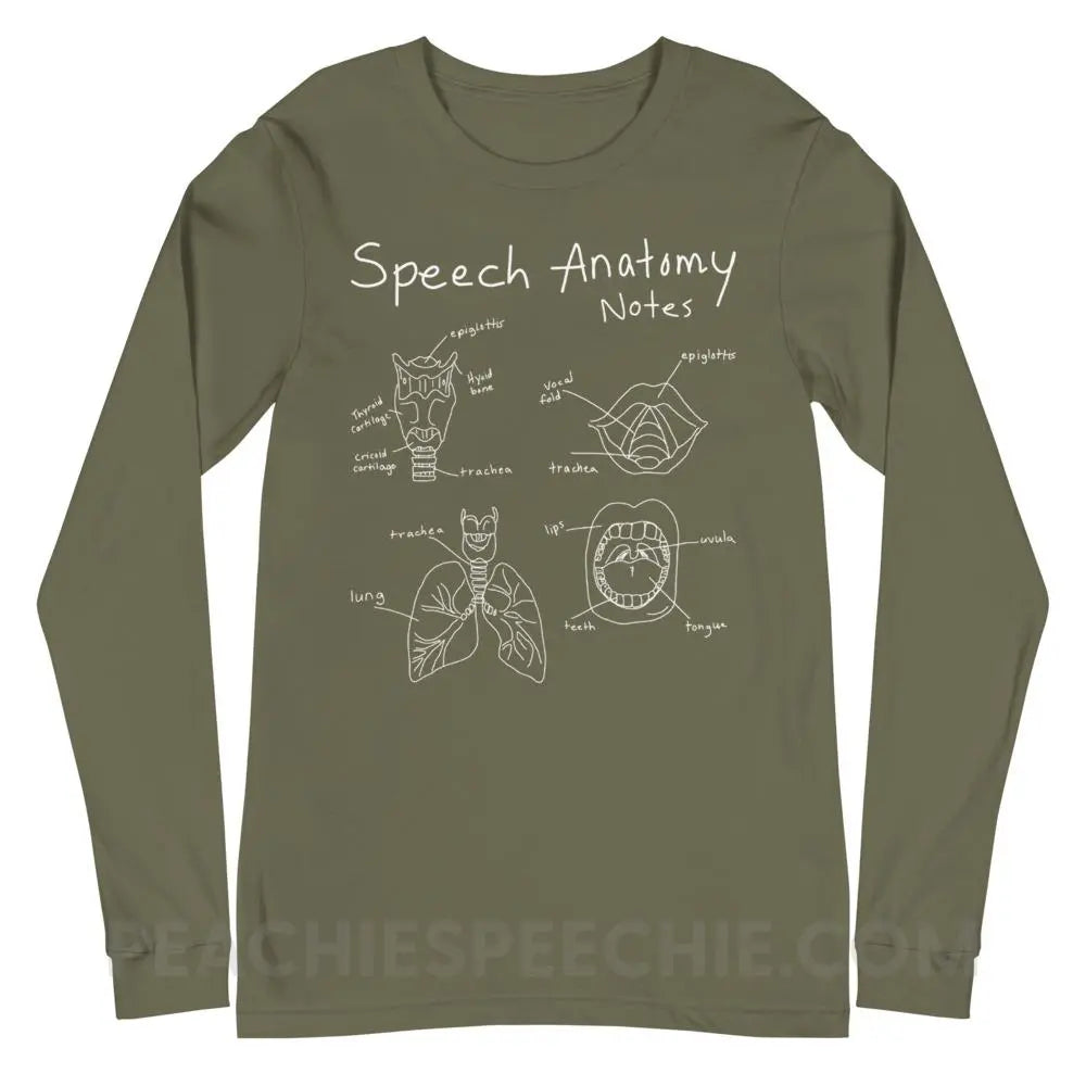 Speech Anatomy Notes Premium Long Sleeve - Military Green / XS - Shirts & Tops peachiespeechie.com