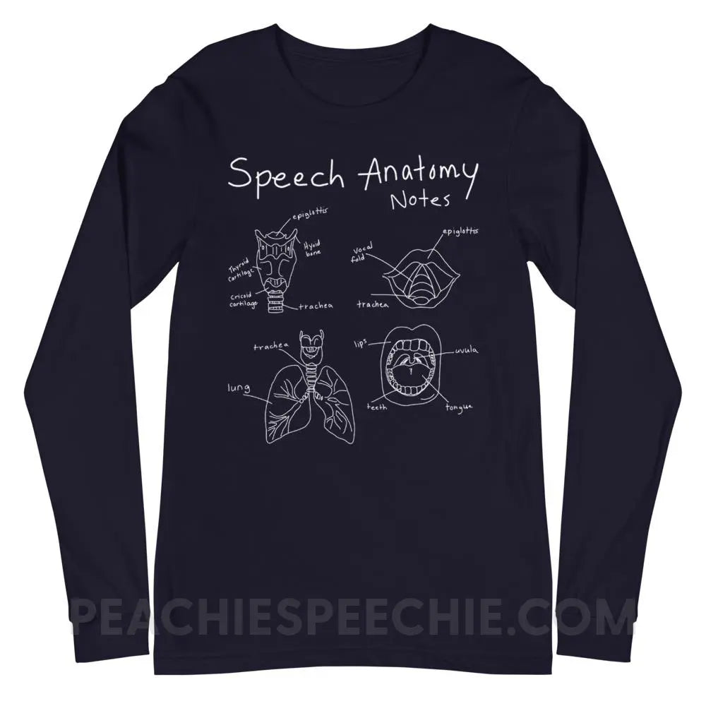 Speech Anatomy Notes Premium Long Sleeve - Navy / XS - Shirts & Tops peachiespeechie.com
