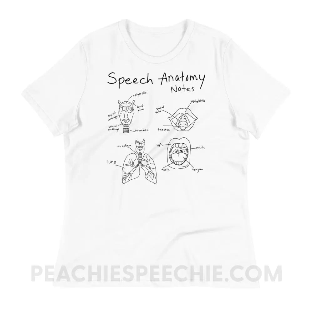 Speech Anatomy Notes Women’s Relaxed Tee - White / S - T-Shirts & Tops peachiespeechie.com