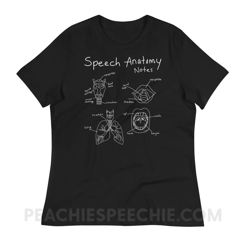 Speech Anatomy Notes Women’s Relaxed Tee - Black / S - T-Shirts & Tops peachiespeechie.com