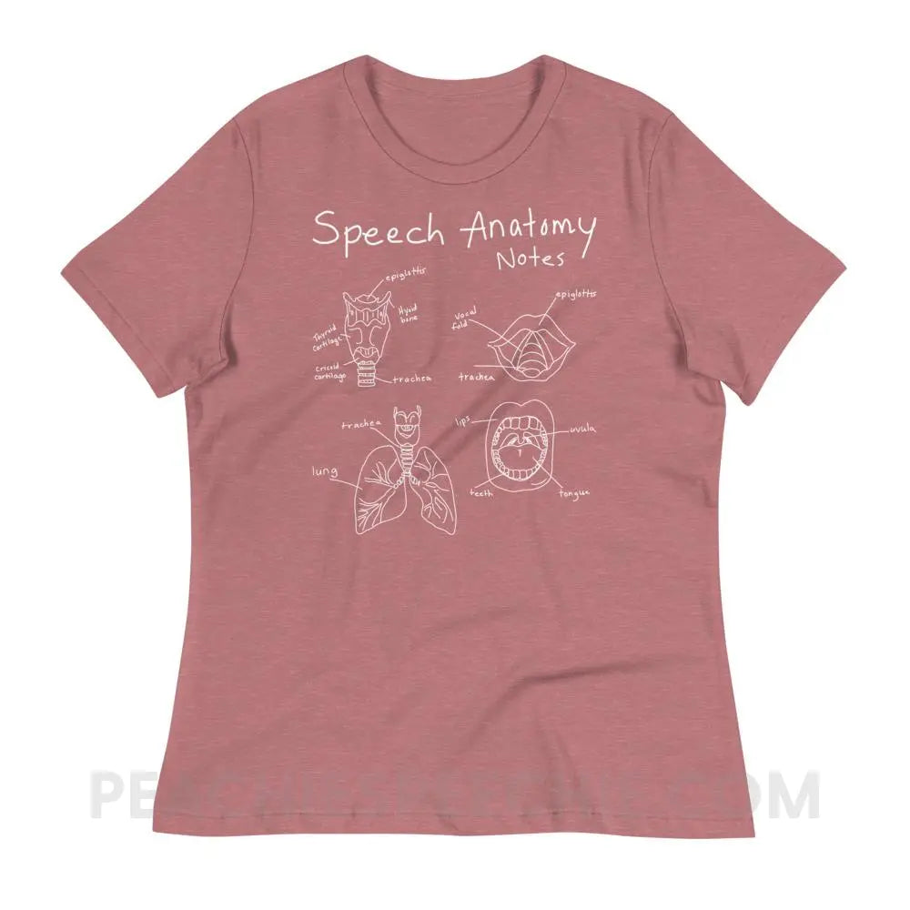Speech Anatomy Notes Women’s Relaxed Tee - Heather Mauve / S - T-Shirts & Tops peachiespeechie.com