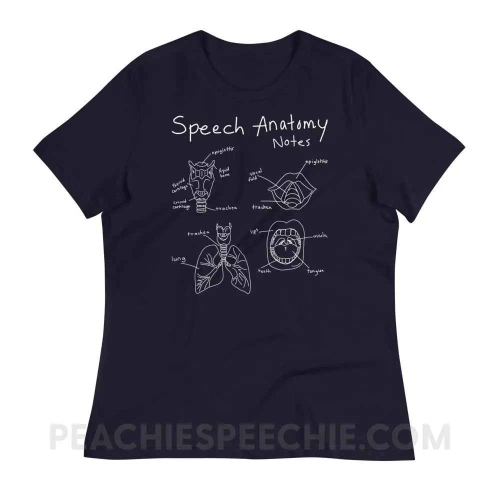 Speech Anatomy Notes Women’s Relaxed Tee - Navy / S - T-Shirts & Tops peachiespeechie.com