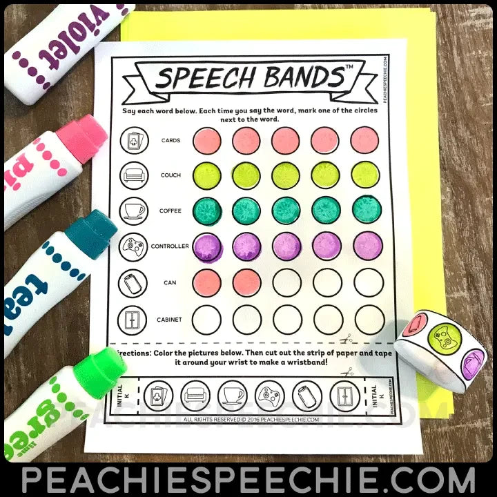 Speech Bands: Articulation Worksheets and Wristbands - Materials peachiespeechie.com