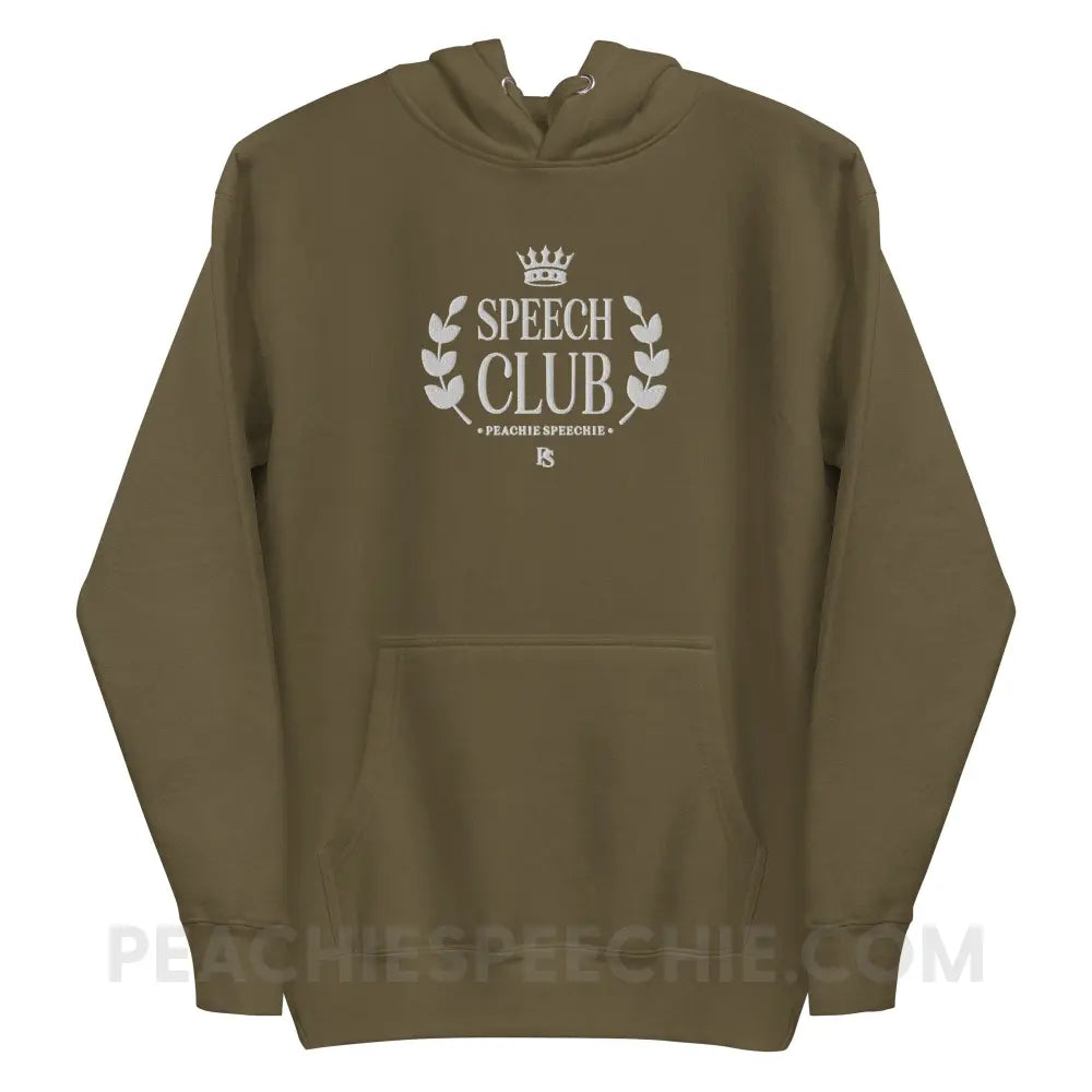Speech Club Embroidered Fave Hoodie - Military Green / S - peachiespeechie.com