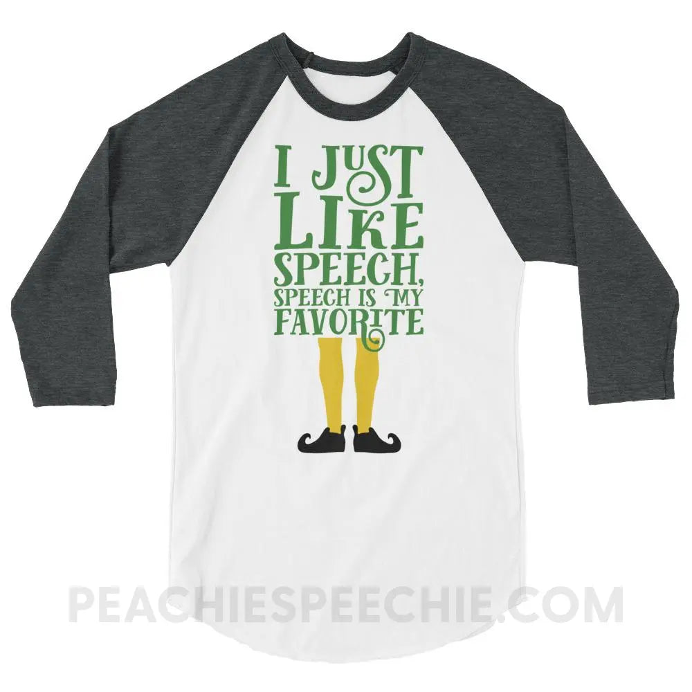 Speech Elf Baseball Tee - White/Heather Charcoal / XS - T-Shirts & Tops peachiespeechie.com