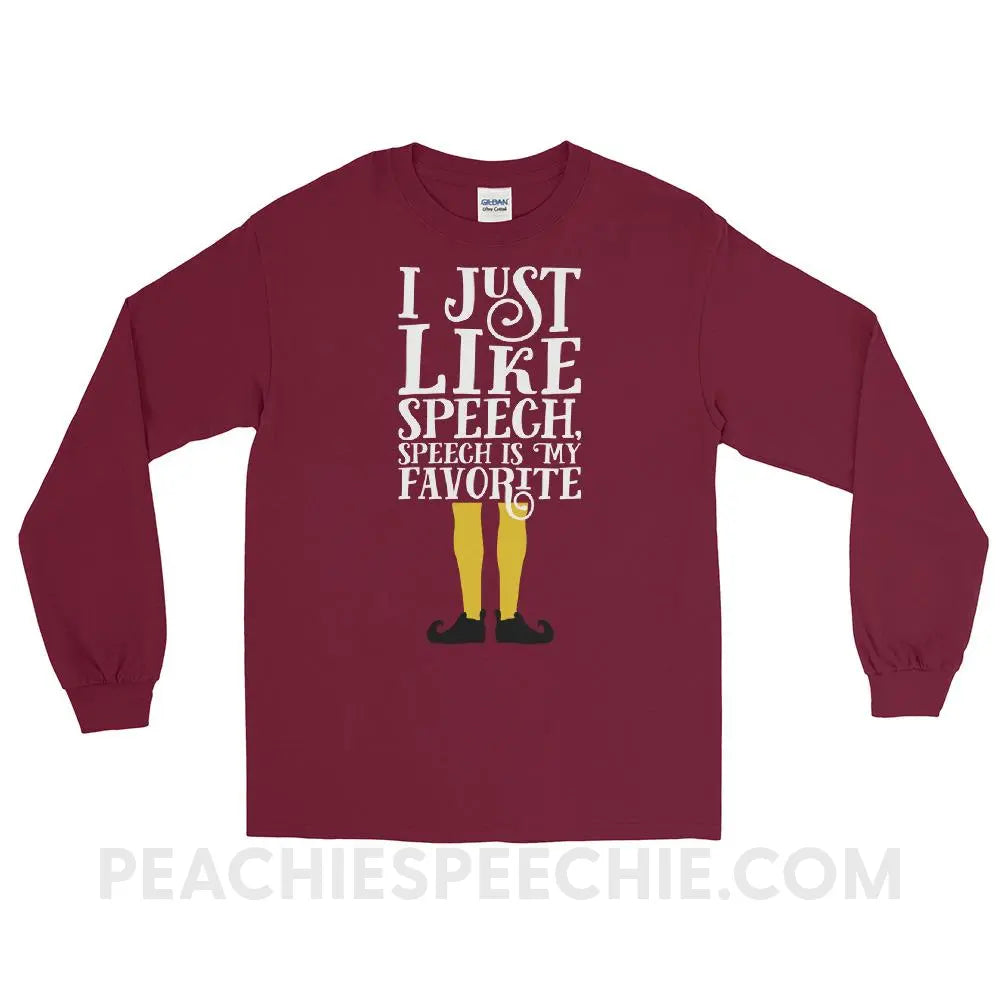 Speech Elf Long Sleeve Tee - Maroon / S - T-Shirts & Tops peachiespeechie.com
