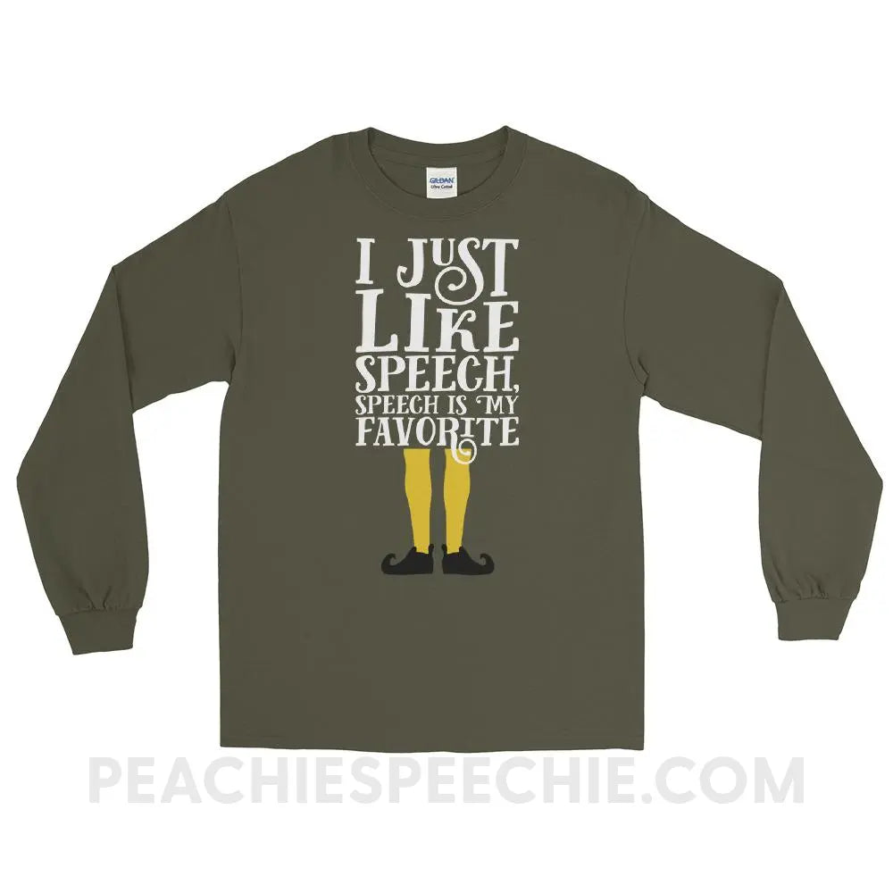 Speech Elf Long Sleeve Tee - Military Green / S - T-Shirts & Tops peachiespeechie.com