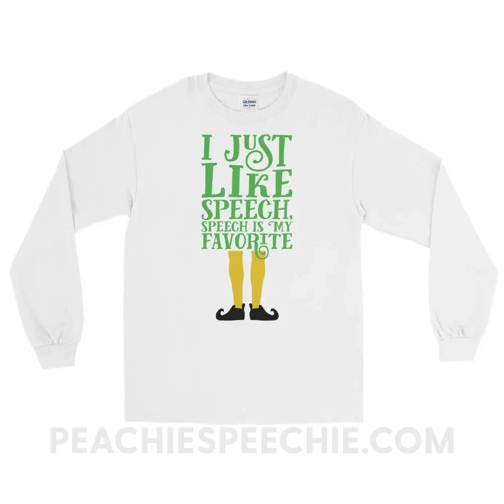 Speech Elf Long Sleeve Tee - White / S - T - Shirts & Tops peachiespeechie.com