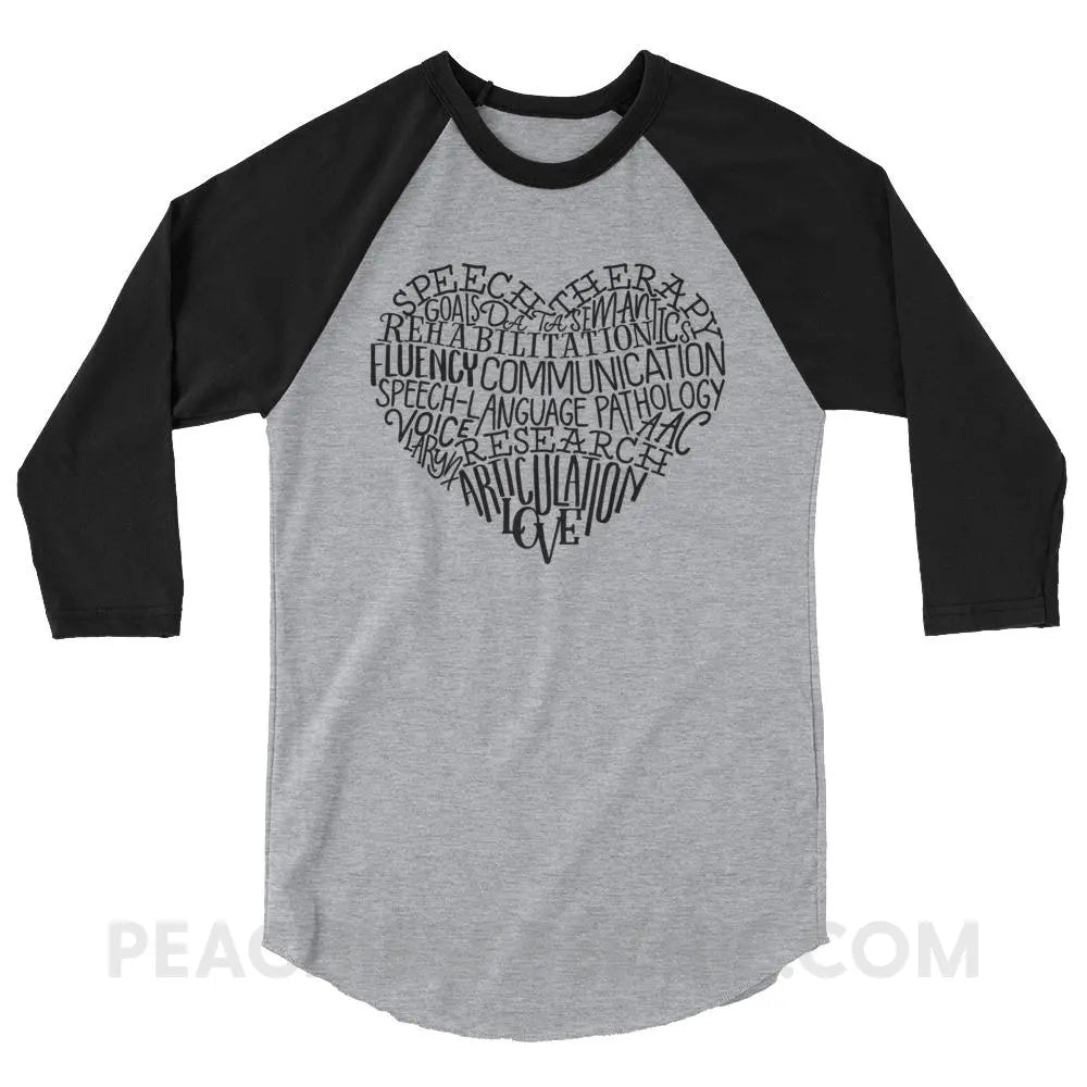 Speech Heart Baseball Tee - Heather Grey/Black / XS - T-Shirts & Tops peachiespeechie.com