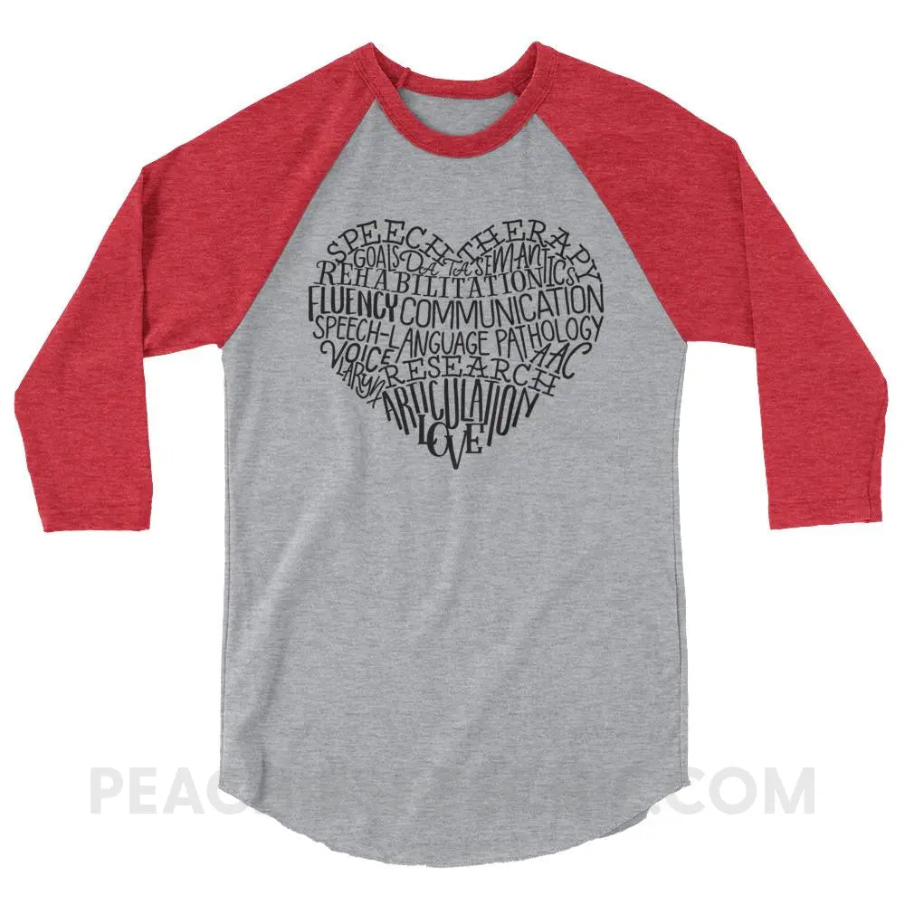Speech Heart Baseball Tee - Heather Grey/Heather Red / XS - T-Shirts & Tops peachiespeechie.com