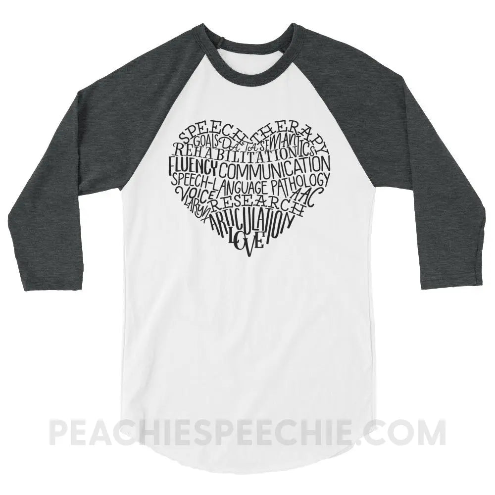 Speech Heart Baseball Tee - White/Heather Charcoal / XS - T-Shirts & Tops peachiespeechie.com
