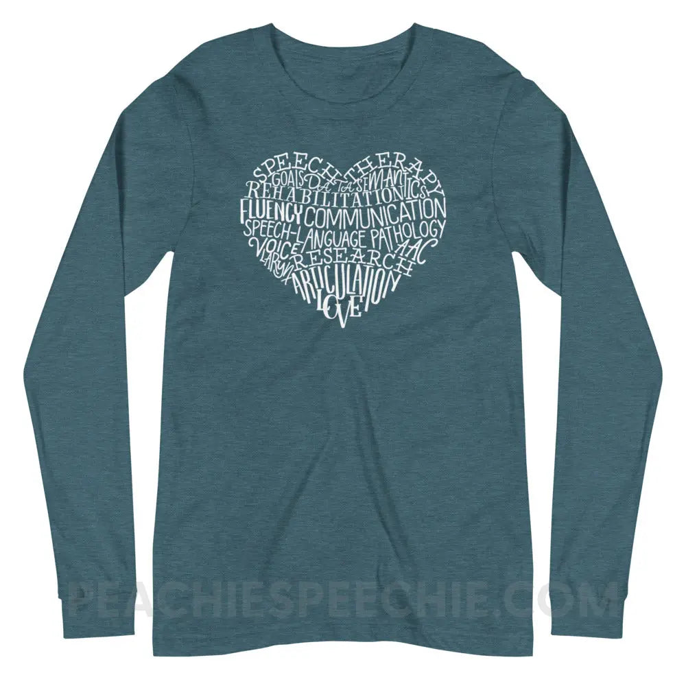 Speech Heart Premium Long Sleeve - Heather Deep Teal / XS - peachiespeechie.com