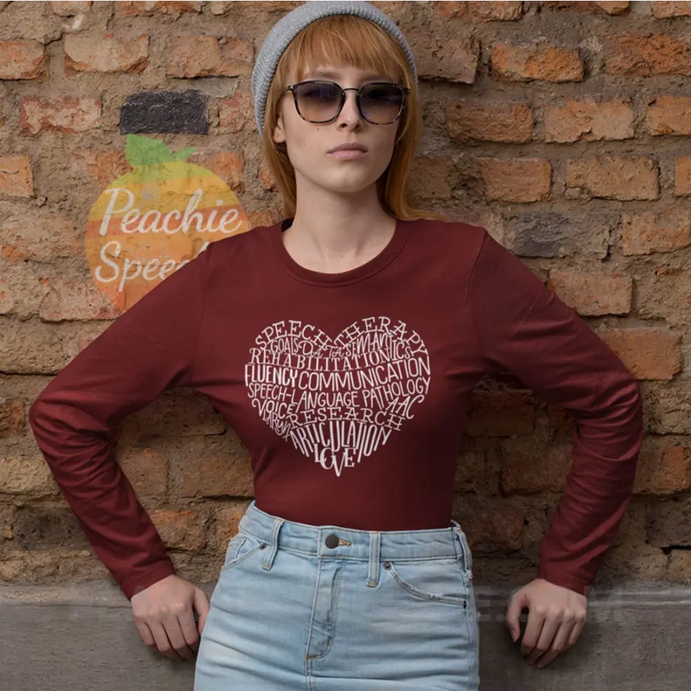 Speech Heart Premium Long Sleeve - Maroon / XS - peachiespeechie.com