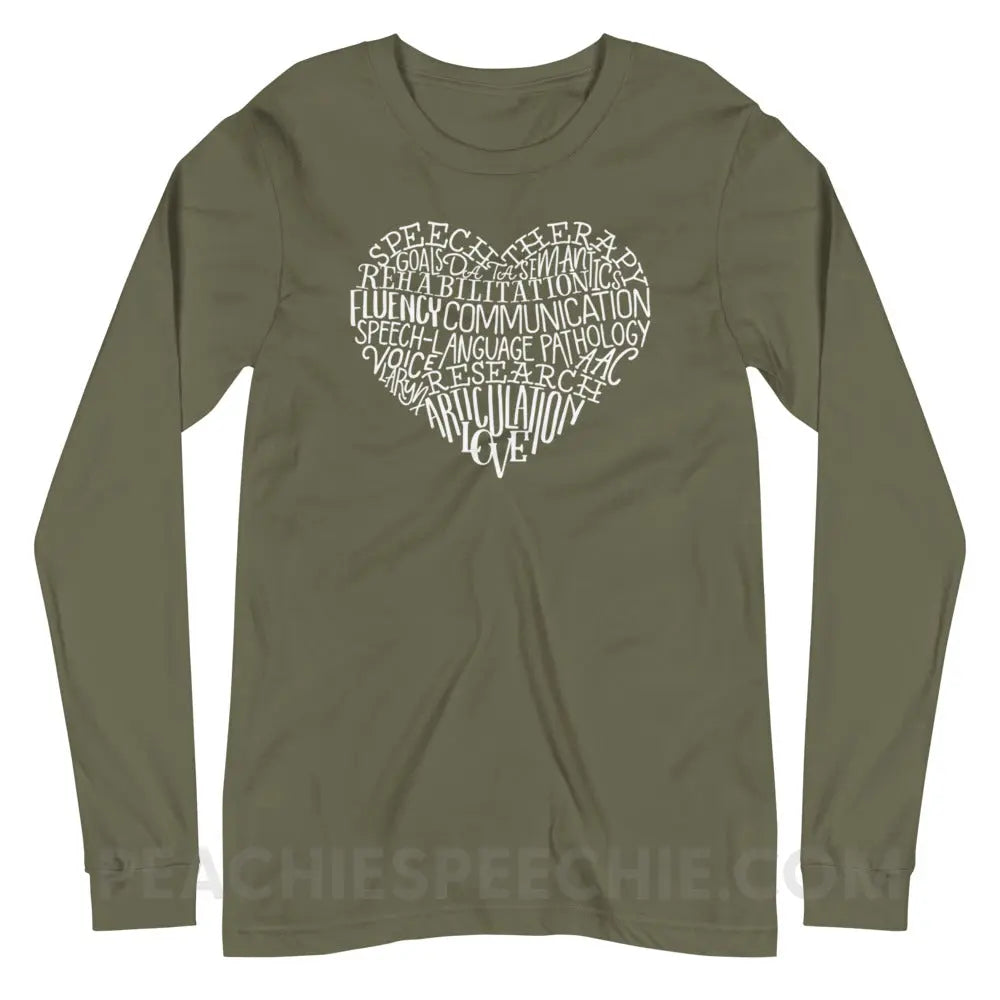 Speech Heart Premium Long Sleeve - Military Green / XS - peachiespeechie.com