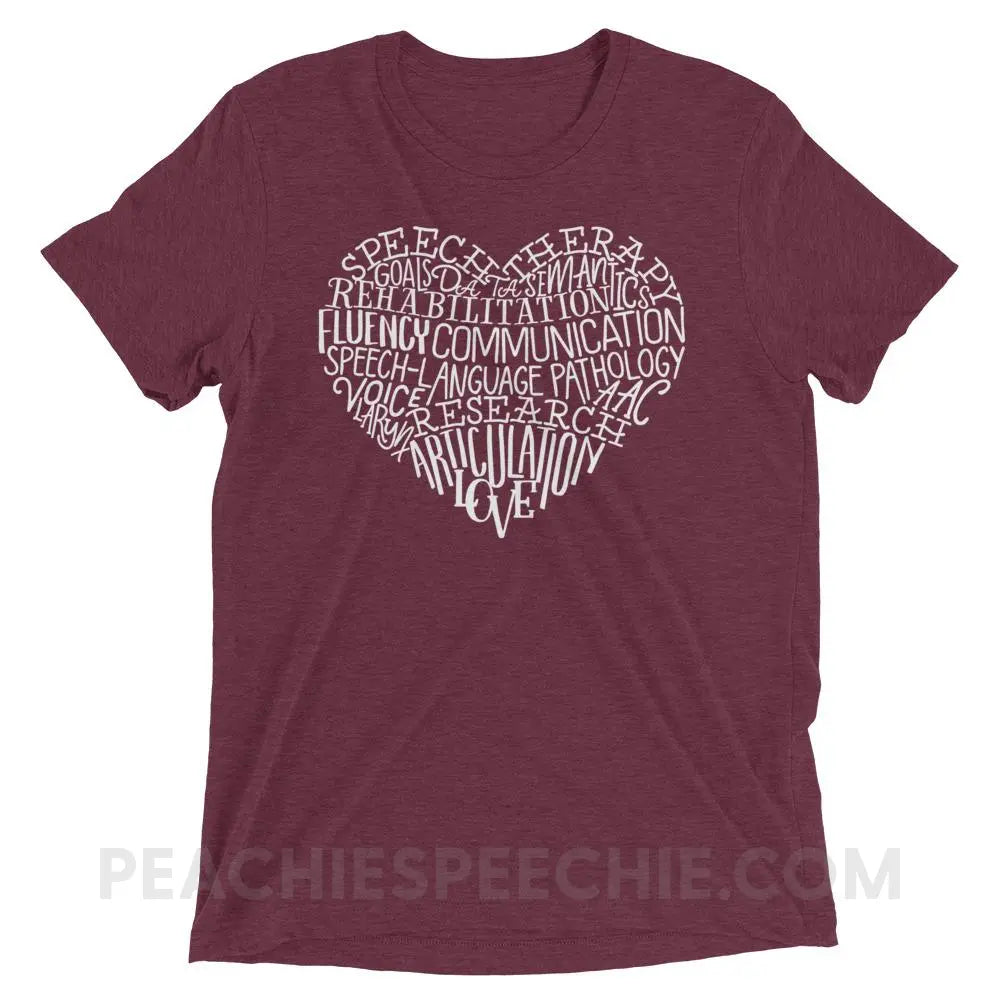 Speech Heart Tri - Blend Tee - Maroon Triblend / XS - T - Shirts & Tops peachiespeechie.com