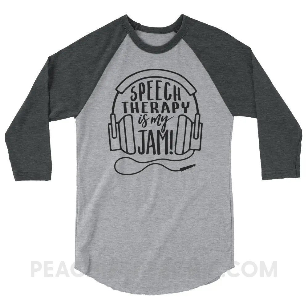 Speech Is My Jam Baseball Tee - Heather Grey/Heather Charcoal / XS - T-Shirts & Tops peachiespeechie.com