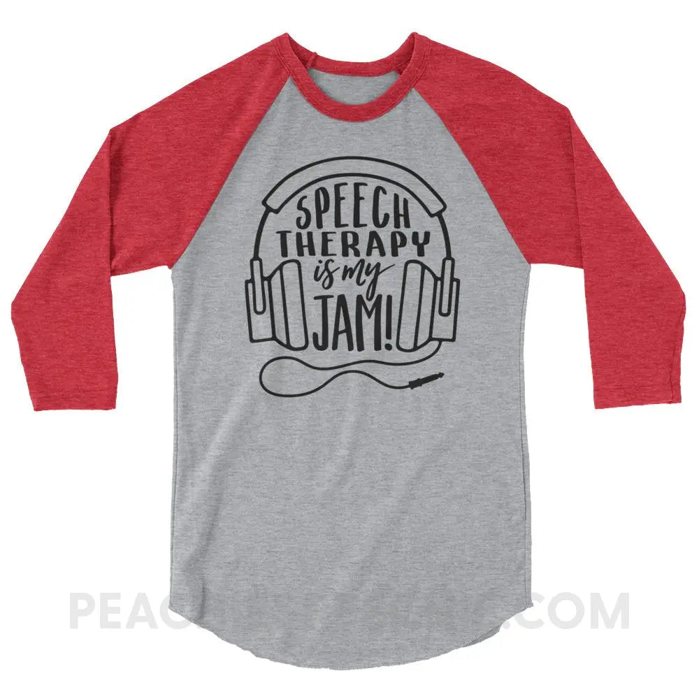 Speech Is My Jam Baseball Tee - Heather Grey/Heather Red / XS - T-Shirts & Tops peachiespeechie.com