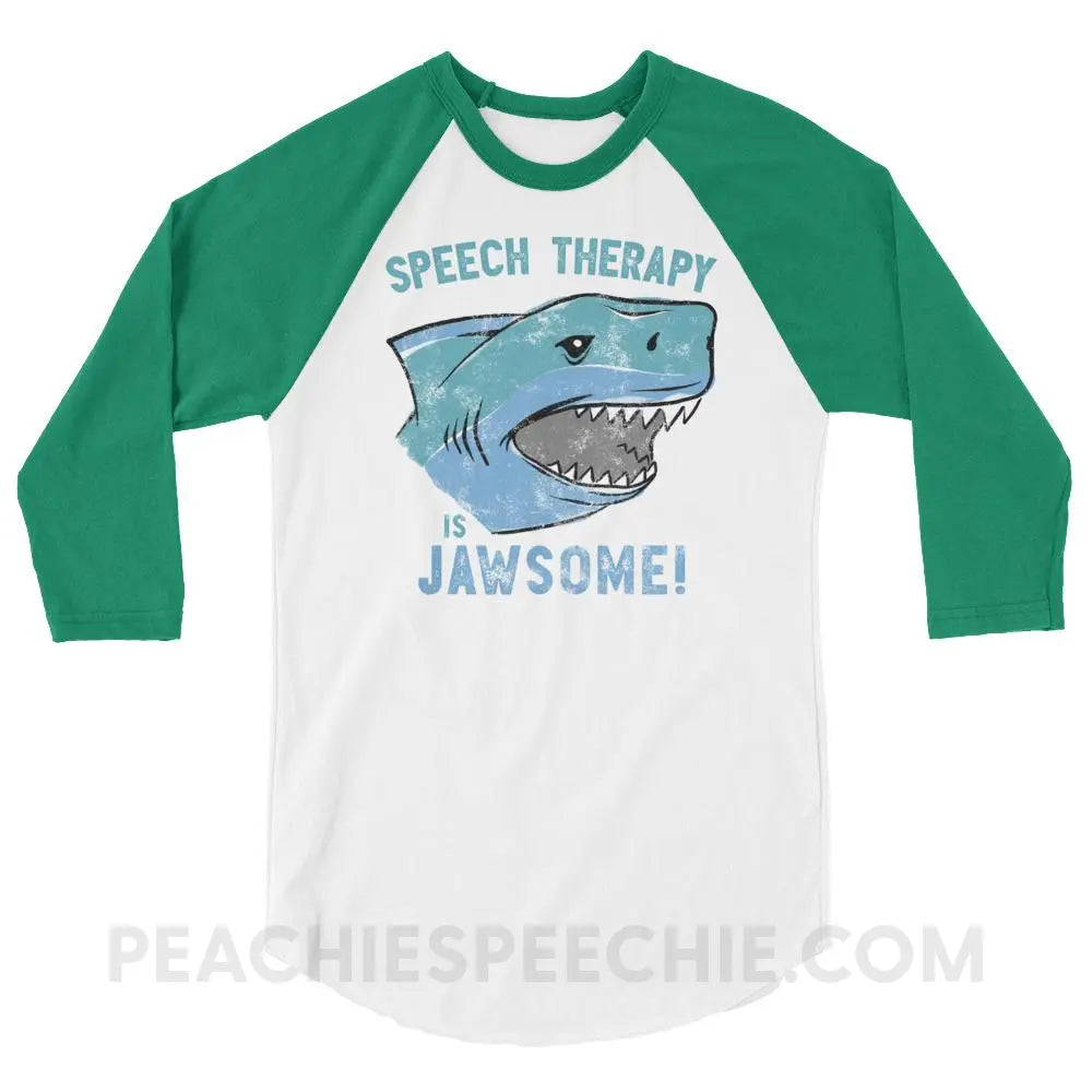 Speech Is Jawsome Baseball Tee - White/Kelly / XS - T-Shirts & Tops peachiespeechie.com