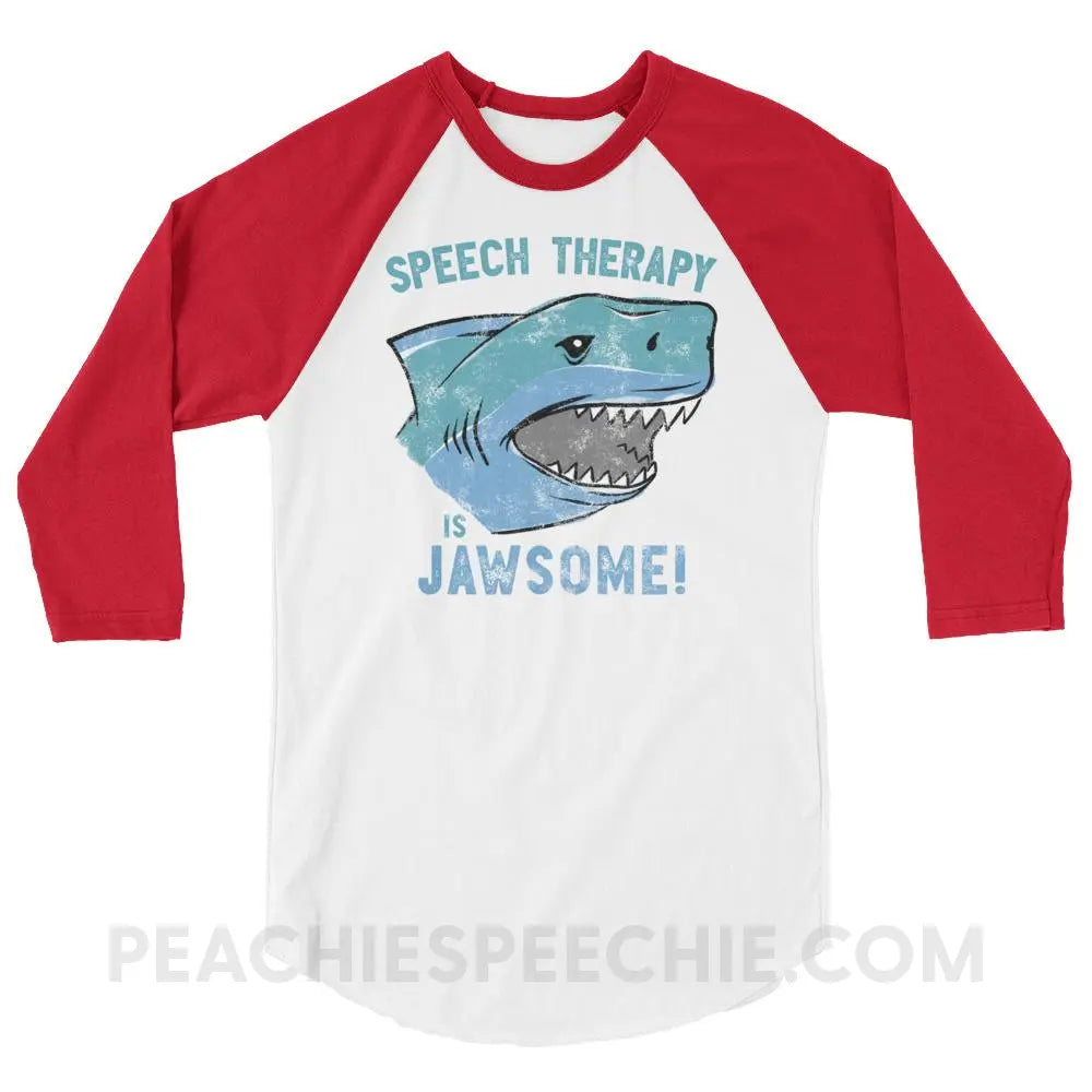 Speech Is Jawsome Baseball Tee - White/Red / XS - T-Shirts & Tops peachiespeechie.com