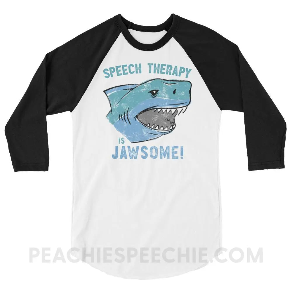 Speech Is Jawsome Baseball Tee - White/Black / XS - T-Shirts & Tops peachiespeechie.com