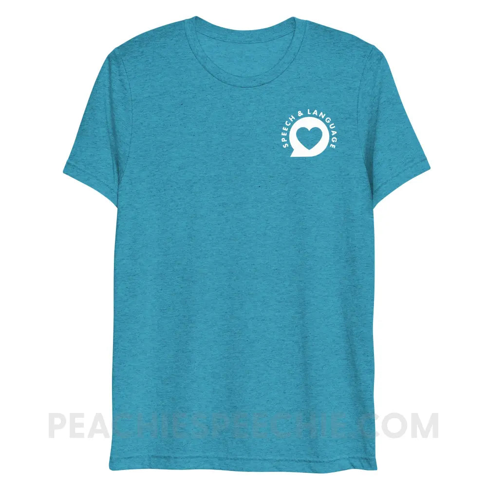 Speech & Language Heart Bubble Tri-Blend Tee - Aqua Triblend / XS - peachiespeechie.com