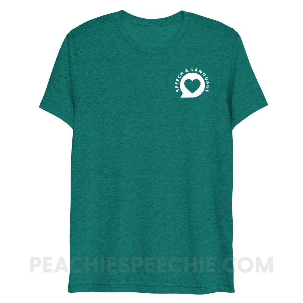 Speech & Language Heart Bubble Tri-Blend Tee - Teal Triblend / XS - peachiespeechie.com