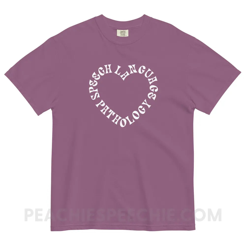 Speech Language Pathology Heart Comfort Colors Tee - Berry / S - peachiespeechie.com