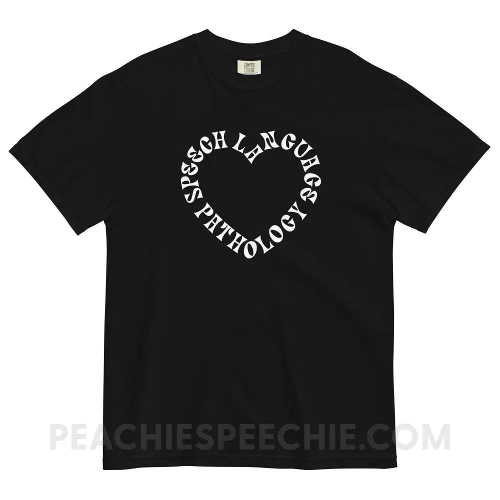 Speech Language Pathology Heart Comfort Colors Tee - Black / S - peachiespeechie.com