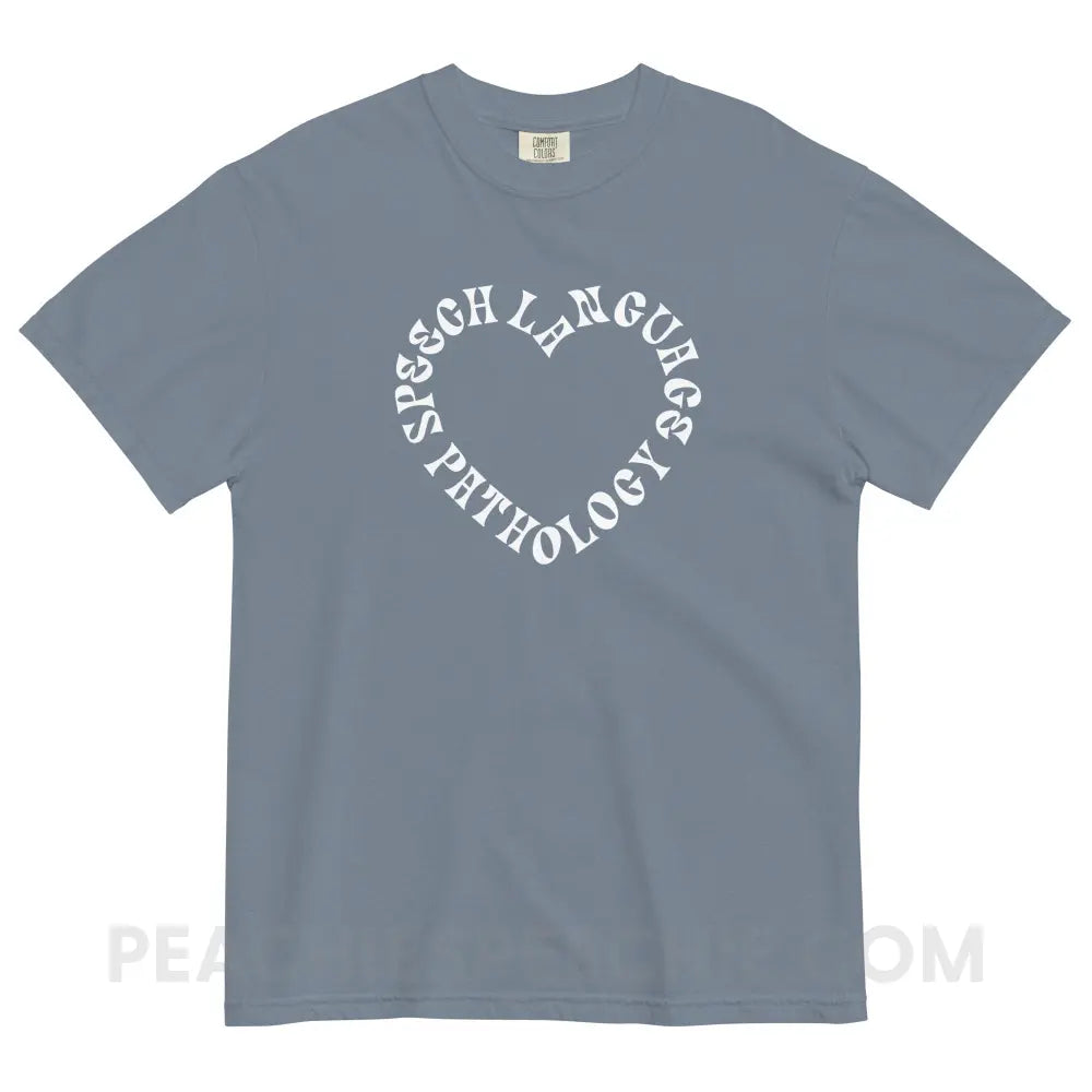 Speech Language Pathology Heart Comfort Colors Tee - Blue Jean / S - peachiespeechie.com