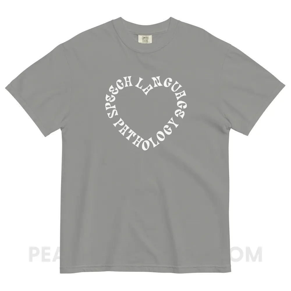 Speech Language Pathology Heart Comfort Colors Tee - Grey / S - peachiespeechie.com