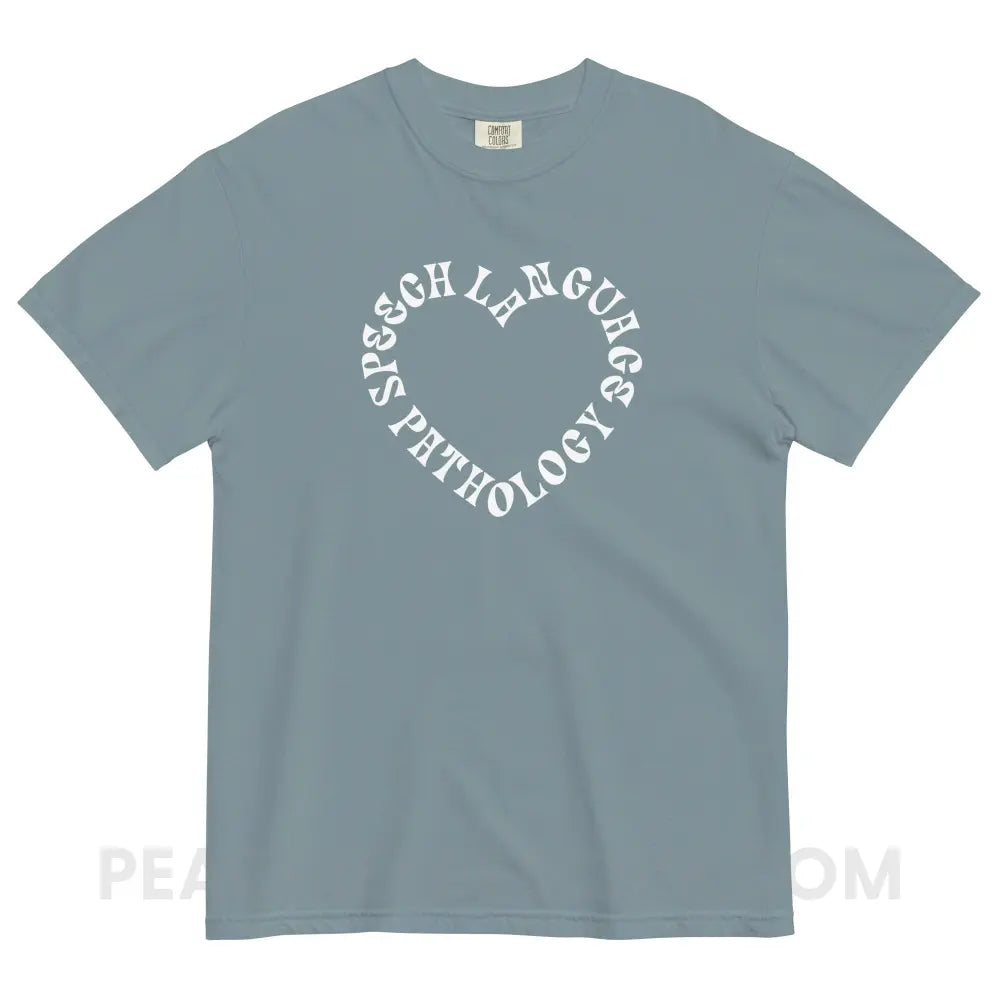 Speech Language Pathology Heart Comfort Colors Tee - Ice Blue / S - peachiespeechie.com