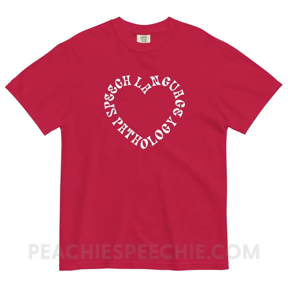 Speech Language Pathology Heart Comfort Colors Tee - Red / S - peachiespeechie.com