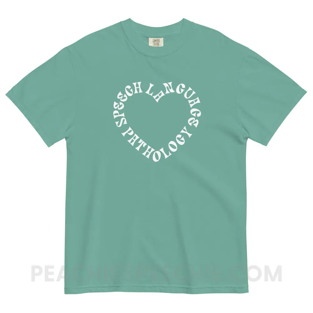 Speech Language Pathology Heart Comfort Colors Tee - Seafoam / S - peachiespeechie.com