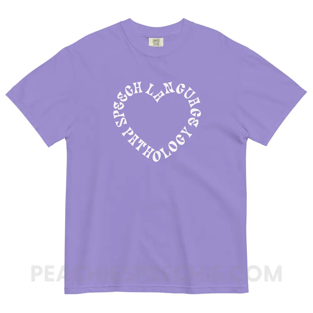 Speech Language Pathology Heart Comfort Colors Tee - Violet / S - peachiespeechie.com