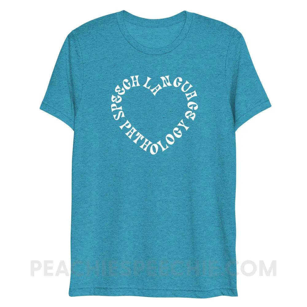 Speech Language Pathology Heart Tri-Blend Tee - Aqua Triblend / XS - peachiespeechie.com