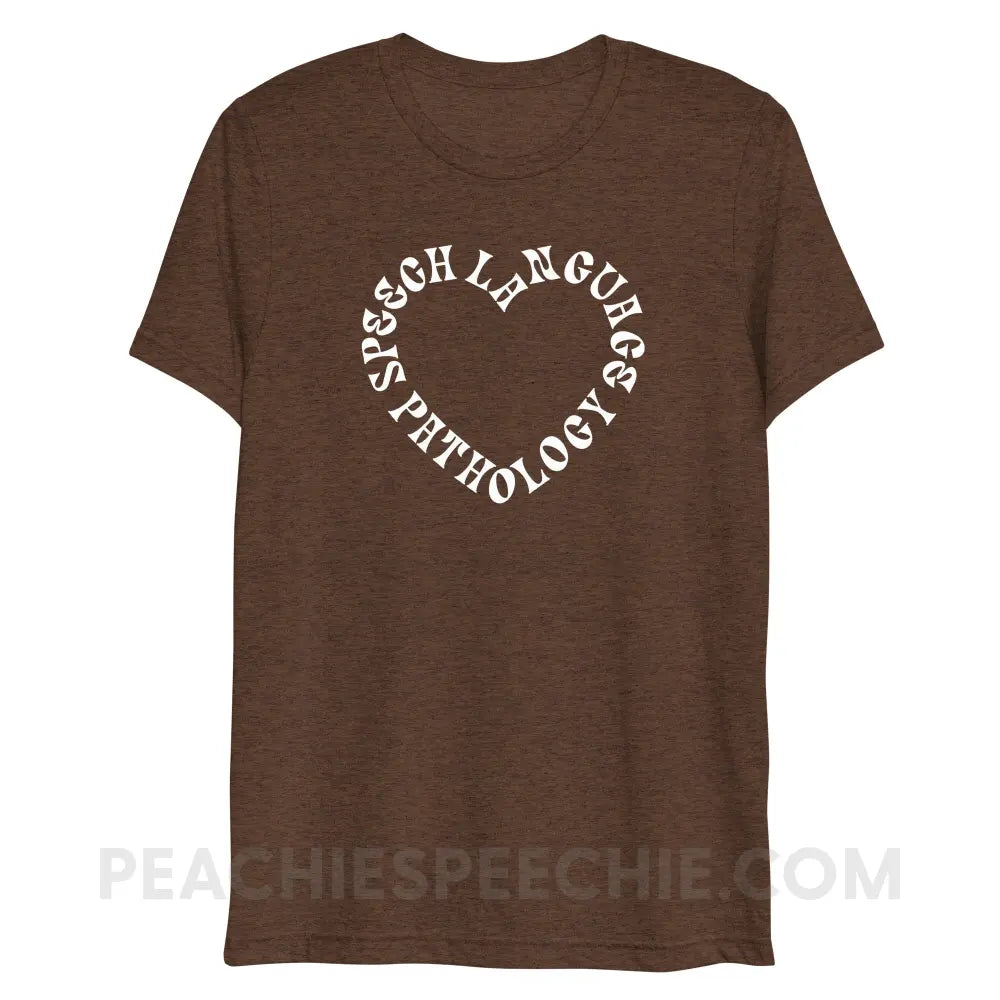 Speech Language Pathology Heart Tri-Blend Tee - Brown Triblend / XS - peachiespeechie.com
