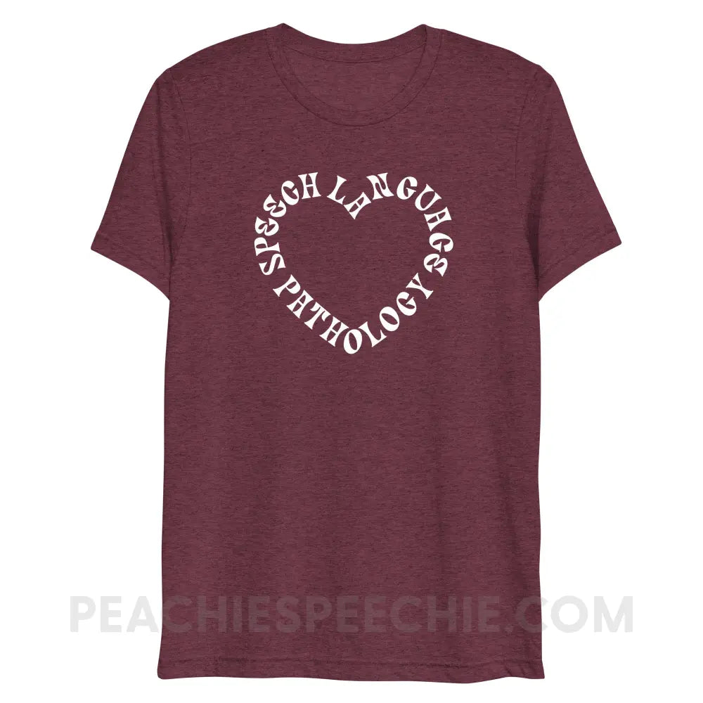 Speech Language Pathology Heart Tri-Blend Tee - Maroon Triblend / XS - peachiespeechie.com