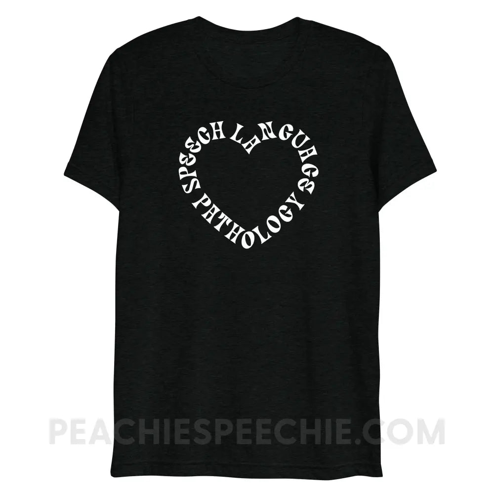Speech Language Pathology Heart Tri-Blend Tee - Solid Black Triblend / XS - peachiespeechie.com