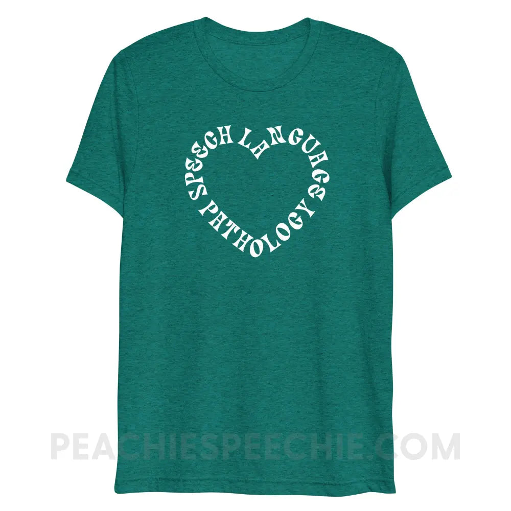 Speech Language Pathology Heart Tri-Blend Tee - Teal Triblend / XS - peachiespeechie.com