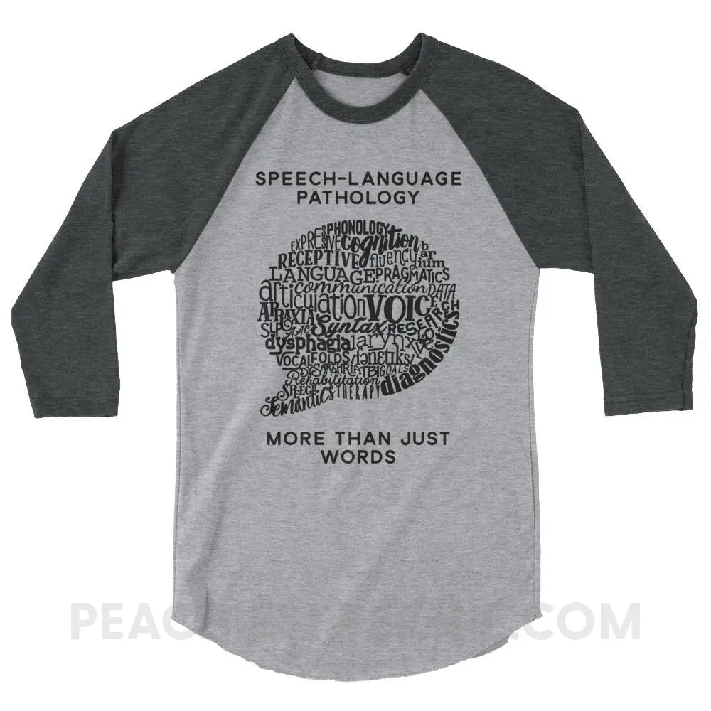 Speech Language Pathology | More Than Words Baseball Tee Heather Grey/Heather Charcoal / XS T Shirts & Tops | peachiespeechie.com