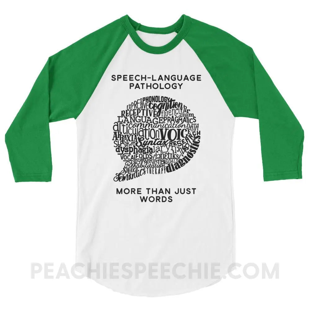 Speech Language Pathology | More Than Words Baseball Tee White/Kelly / XS T Shirts & Tops | peachiespeechie.com