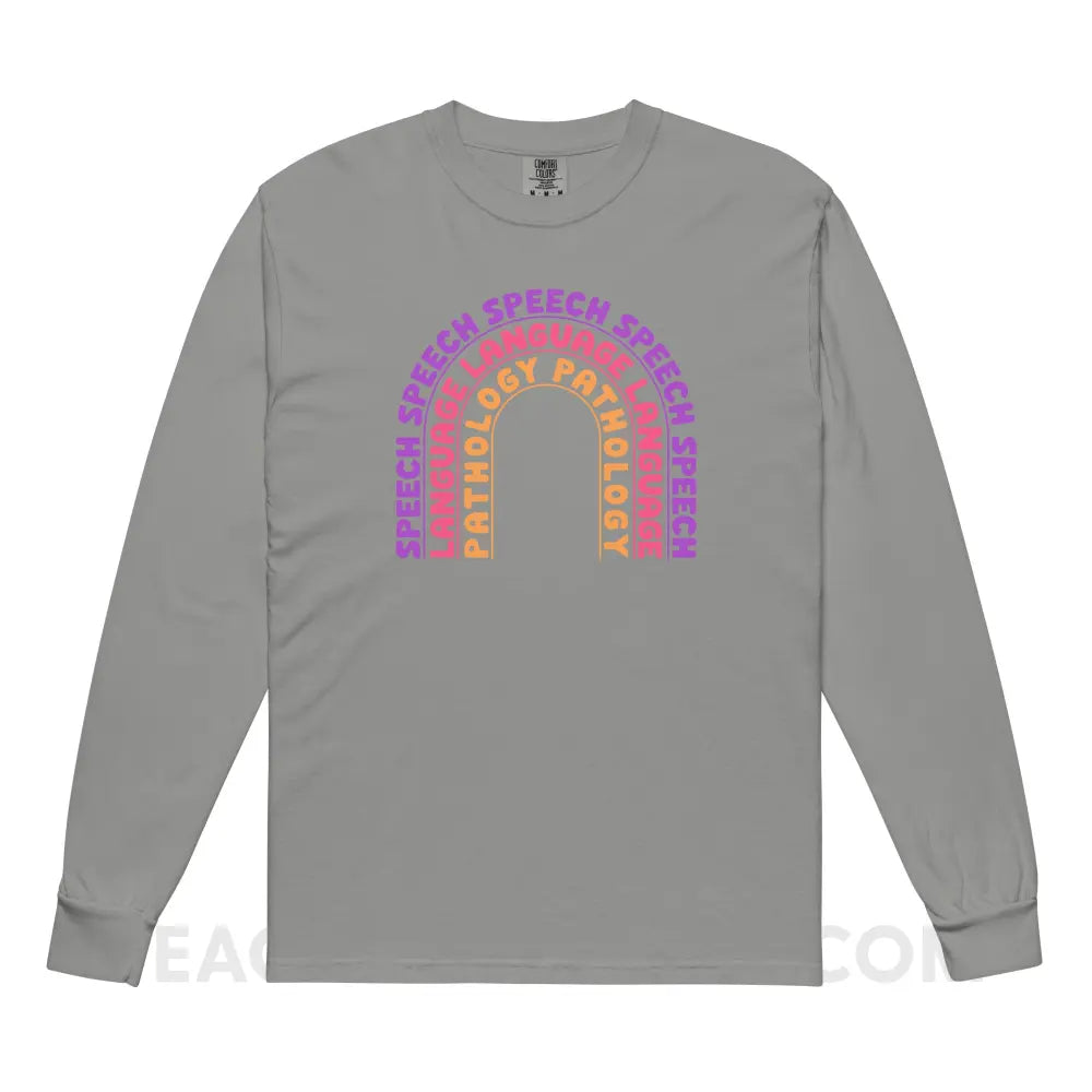 Speech Language Pathology Rainbow Comfort Colors Long Sleeve - Grey / S - peachiespeechie.com